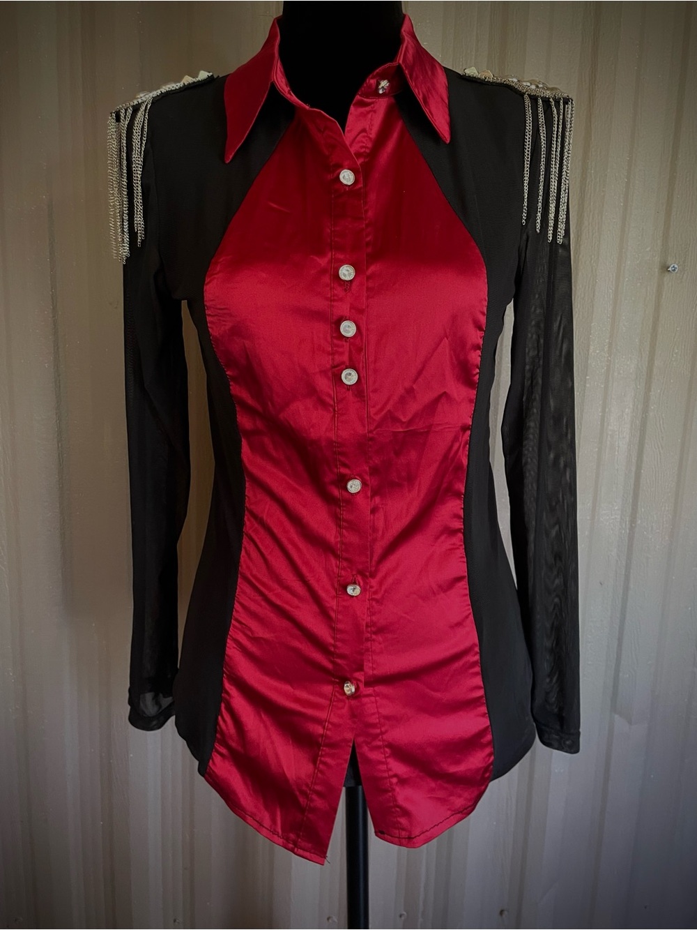 Women’s Western Horse Show Shirt Cowgirl Rodeo Equestrian Rhinestone Fringe M - Picture 2 of 11